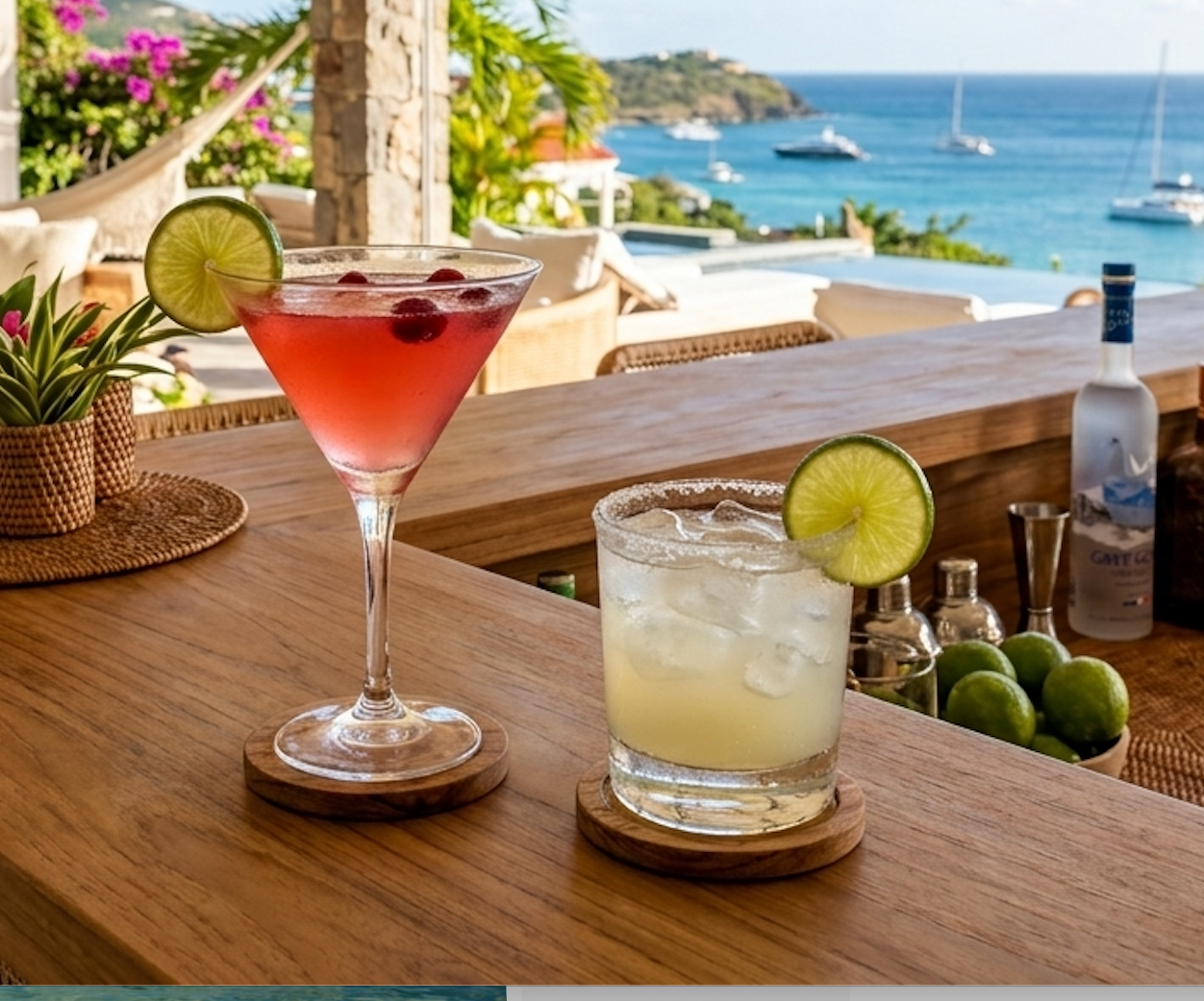 Cocktails overlooking the Caribbean sea